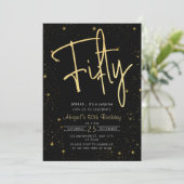 Galaxy Script Zwart en Goud 50e Verjaardagsfeest Kaart (Staand voorkant)