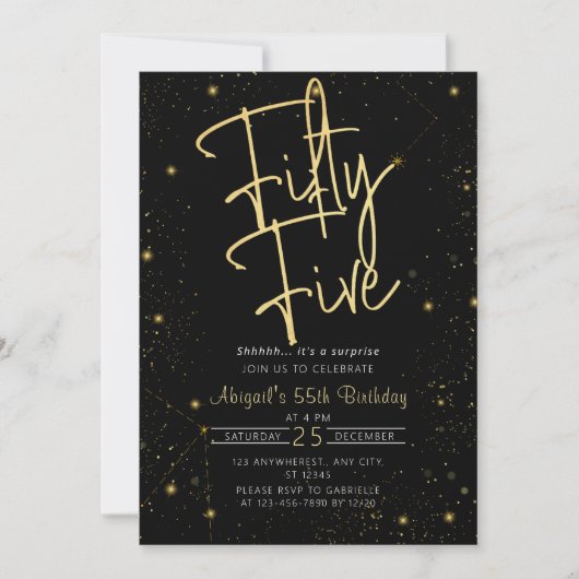 Galaxy Script Zwart en Goud 55e Verjaardagsfeestje Kaart (Voorkant)