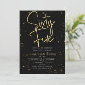 Galaxy Script Zwart en Goud 65e Verjaardagsfeestje Kaart (Staand voorkant)