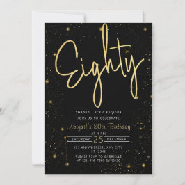 Galaxy Script Zwart en Goud 80ste Verjaardagsfeest Kaart