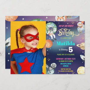 Galaxy Space Astronaut Planets Girl Birthday Foto Kaart
