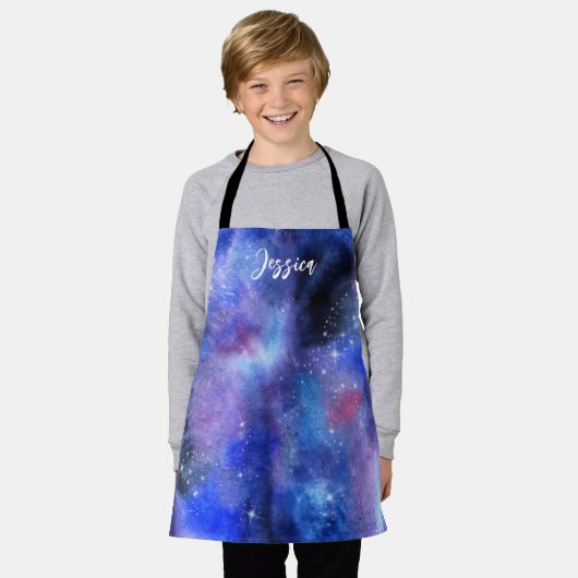 Galaxy Space Blue Aangepaste naam Kinder Schort (Gedragen)