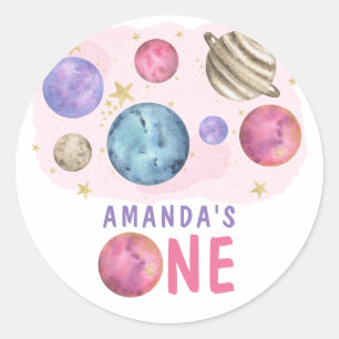 Galaxy Space Girl Verjaardagsfeestje Ronde Sticker