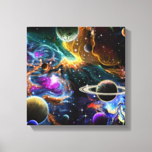 Galaxy Space Nebula met Planeten Canvas Afdruk (Voorkant)