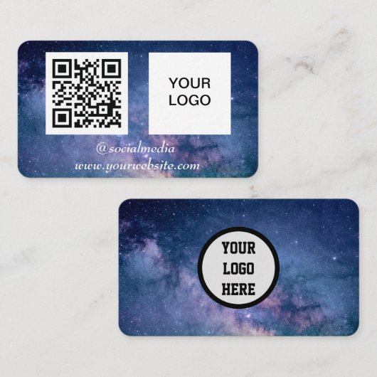 Galaxy Space Social media QR Code Marine Blauw Mod Visitekaartje (Voorkant / Achterkant)