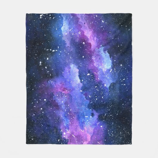Galaxy Space Universe Waterverf Paars Fleece Deken (Voorkant)