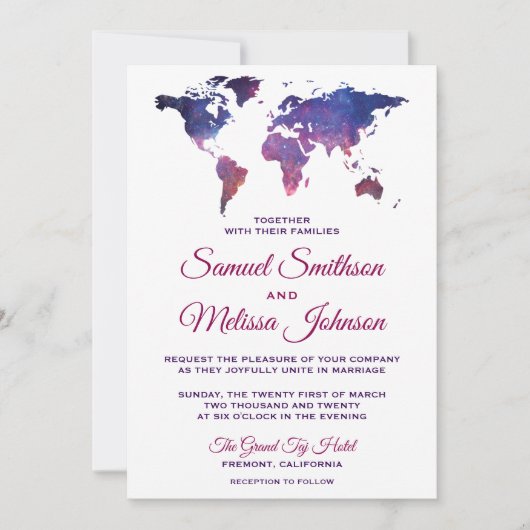 Galaxy Space World Map Faire-part de mariage (Devant)