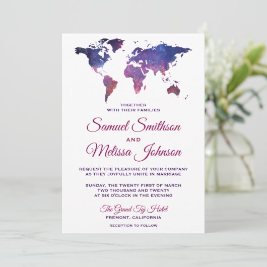 Galaxy Space World Map Faire-part de mariage (Debout devant)