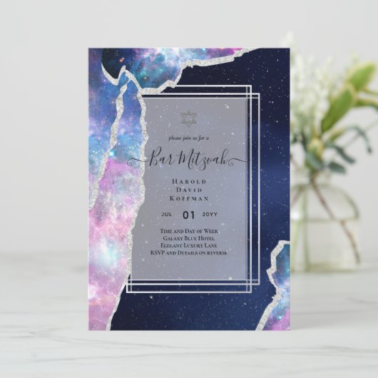 Galaxy Starry Night BAR MITZVAH Agaat Uitnodiging (Staand voorkant)
