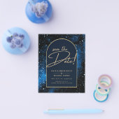 Galaxy Starry Night Blauw Goud Trouw DATUM OPSLAAN Flyer (Enkel)