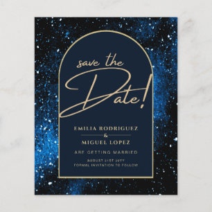 Galaxy Starry Night Blauw Goud Trouw DATUM OPSLAAN Flyer