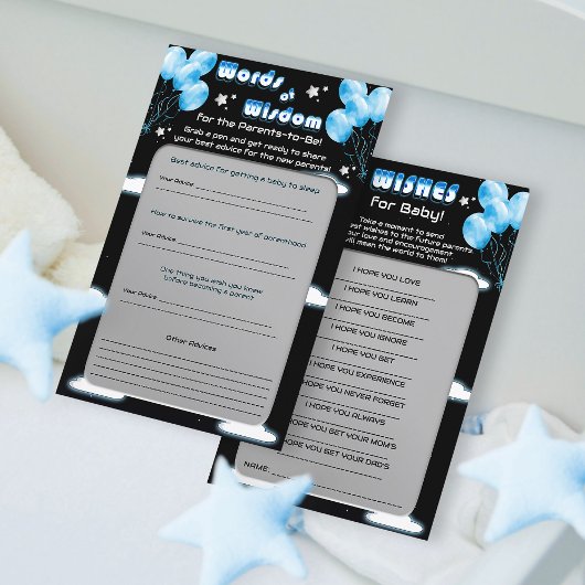 Galaxy Stars Blue Balloons Carte de conseil Baby s