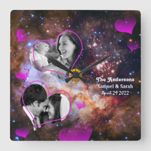 Galaxy Stars Jubileum, Bruiloftsfotocollage Vierkante Klok