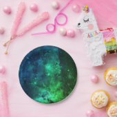 Galaxy Stars Space Green Neon Pattern Papieren Bordje (Feest)
