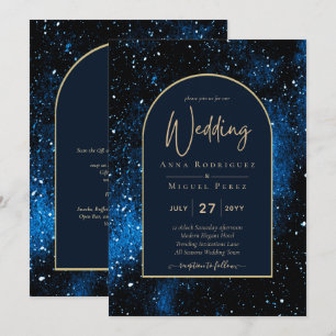 Galaxy Sterrennacht Navy Blue Gold Wedding Kaart
