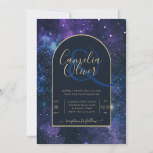 Galaxy Sterrennacht Navy Blue Gold Wedding Kaart