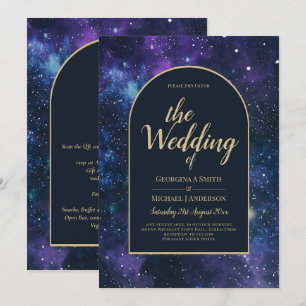 Galaxy Sterrennacht Paars Blue Gold Wedding Kaart