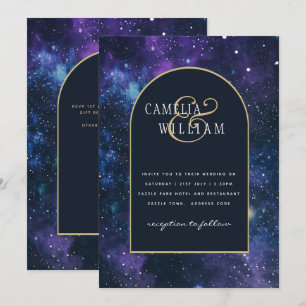 Galaxy Sterrennacht Paars Blue Wedding Kaart