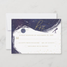 Galaxy Sterrennacht Sky Blue Paarse gouden bruilof RSVP Kaartje