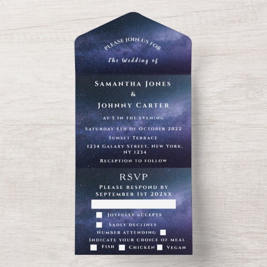 Galaxy Sterrennacht Sky Universe Trouwnevel All In One Uitnodiging (Binnen)