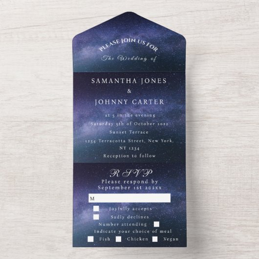 Galaxy Sterrennacht Sky Universe Trouwnevel All In One Uitnodiging (Binnen)
