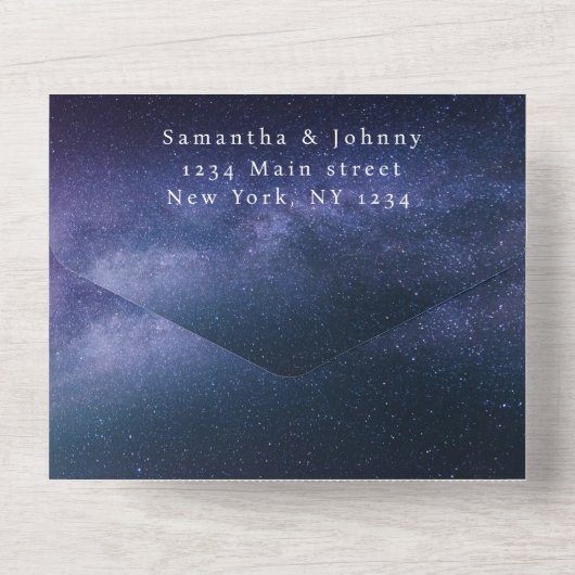 Galaxy Sterrennacht Sky Universe Trouwnevel All In One Uitnodiging (Achterkant)