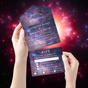 Galaxy Sterrennacht Universe Sky Wedding Nebula All In One Uitnodiging