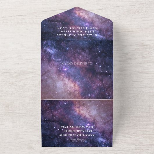 Galaxy Sterrennacht Universe Sky Wedding Nebula All In One Uitnodiging (Buitenkant)