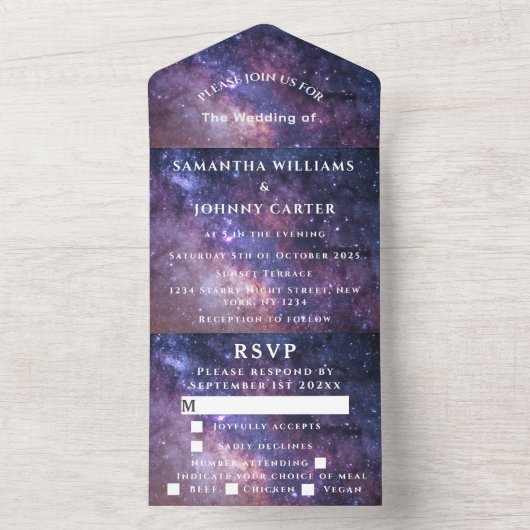 Galaxy Sterrennacht Universe Sky Wedding Nebula All In One Uitnodiging (Binnen)