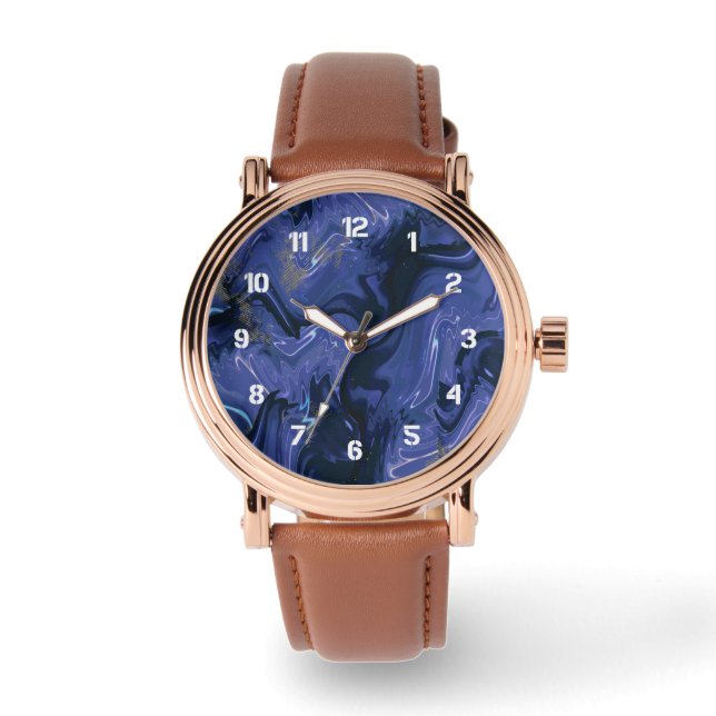 Galaxy Swirl Blue Glitter Abstract kosmisch patroo Horloge (Voorkant)