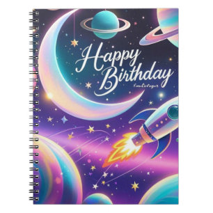 Galaxy-thema gelukkige verjaardag halve maan, ster notitieboek