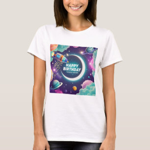 Galaxy-thema gelukkige verjaardag halve maan, ster t-shirt