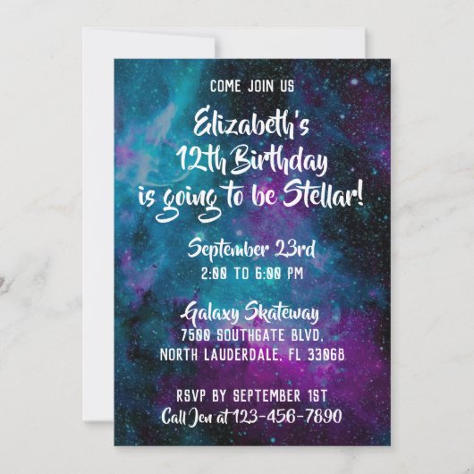 Galaxy Universe Birthday Invite Kaart (Voorkant)