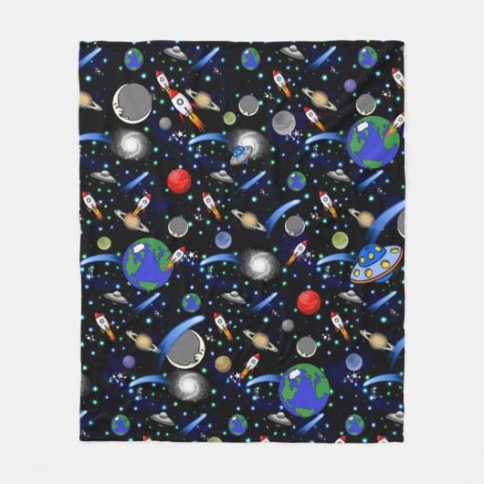 Galaxy Universe - Planten, sterren, komets, rakett Fleece Deken (Voorkant)