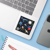 Galaxy Universe - Planten, sterren, komets, rakett Sticker (Laptop met iPhone)