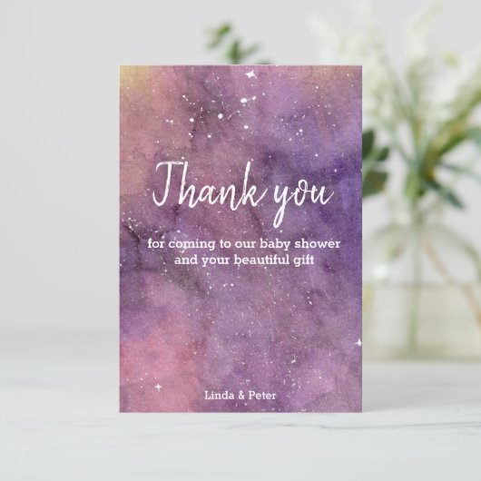 Galaxy Waterverf Baby shower Hartelijk dank Bedankkaart (Staand voorkant)
