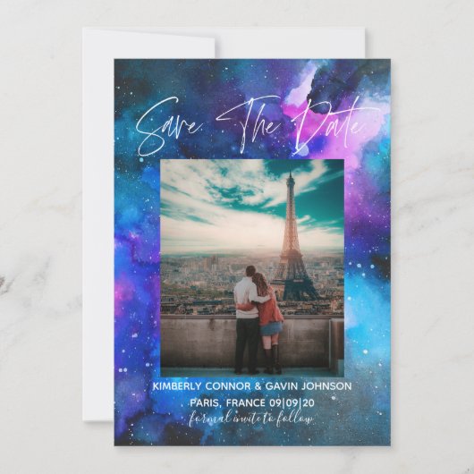 Galaxy-Waterverf | Datum opslaan Save The Date (Voorkant)