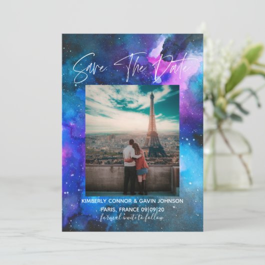 Galaxy-Waterverf | Datum opslaan Save The Date (Staand voorkant)