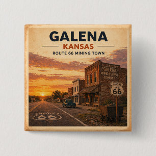 Galena Kansas Route 66 Mijnbouwstad trots Vierkante Button 5,1 Cm