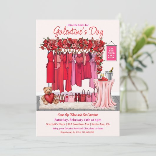 Galentijnsdag Valentijnsdag Uitnodiging (Staand voorkant)