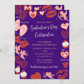 Galentine invitation rose et rouge Filles amies (Devant / Derrière)