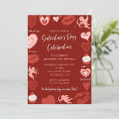 Galentine invitation rose et rouge petites amies (Debout devant)