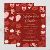 Galentine invitation rose et rouge petites amies (Devant / Derrière)