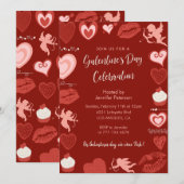 Galentine invitation rose et rouge petites amies (Devant / Derrière)