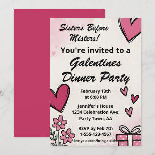 Galentine Roze Zusters Voor Broeders Dinerfeest Kaart