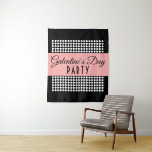 Galentine`s Day-feest Zwart Wit Hart Patroon Wandkleed