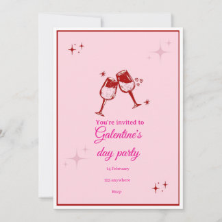 Galentine’s Day Party Invitation | Pink Champagne  Kaart