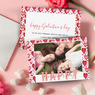 Galentine`s Day Rode Harten Tekening Vriend Foto Feestdagenkaart