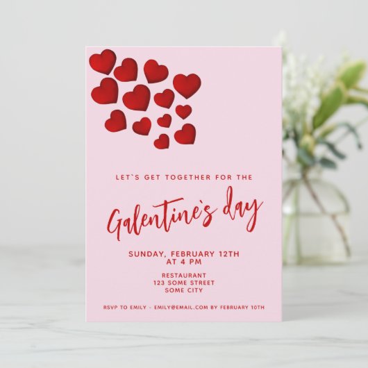 Galentine`s Day Rode harten Vrienden Feest Kaart (Staand voorkant)