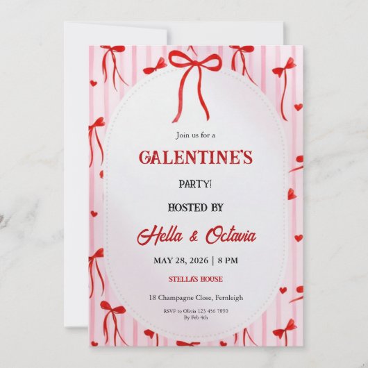 Galentine’s Party Invitation Printable, Pink & Red (Devant)